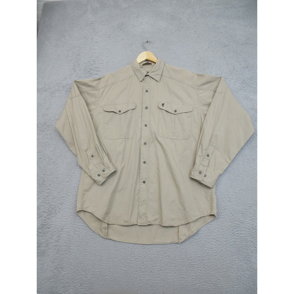 Vtg Browning Utility Field Shirt Men L Tan Khaki Gorpcore Work Hunting Outdoor